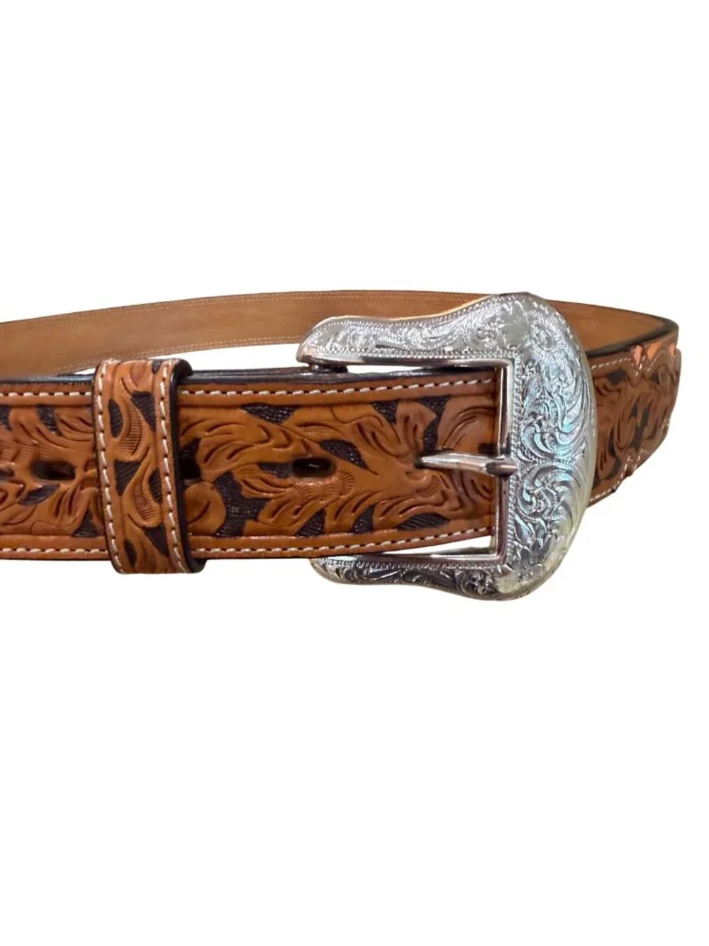 Ranger Belt Co Handtooled Leather Western Belt Croc Emboss Silver Buckle Mens 44